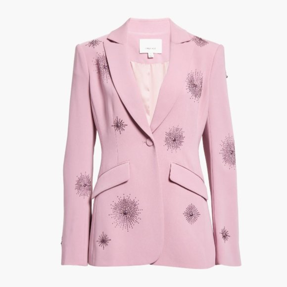 Cinq à Sept Cheyenne Crepe Blazer Jacket Staburst Rhinestone Embellishment Mauve - Picture 3 of 11